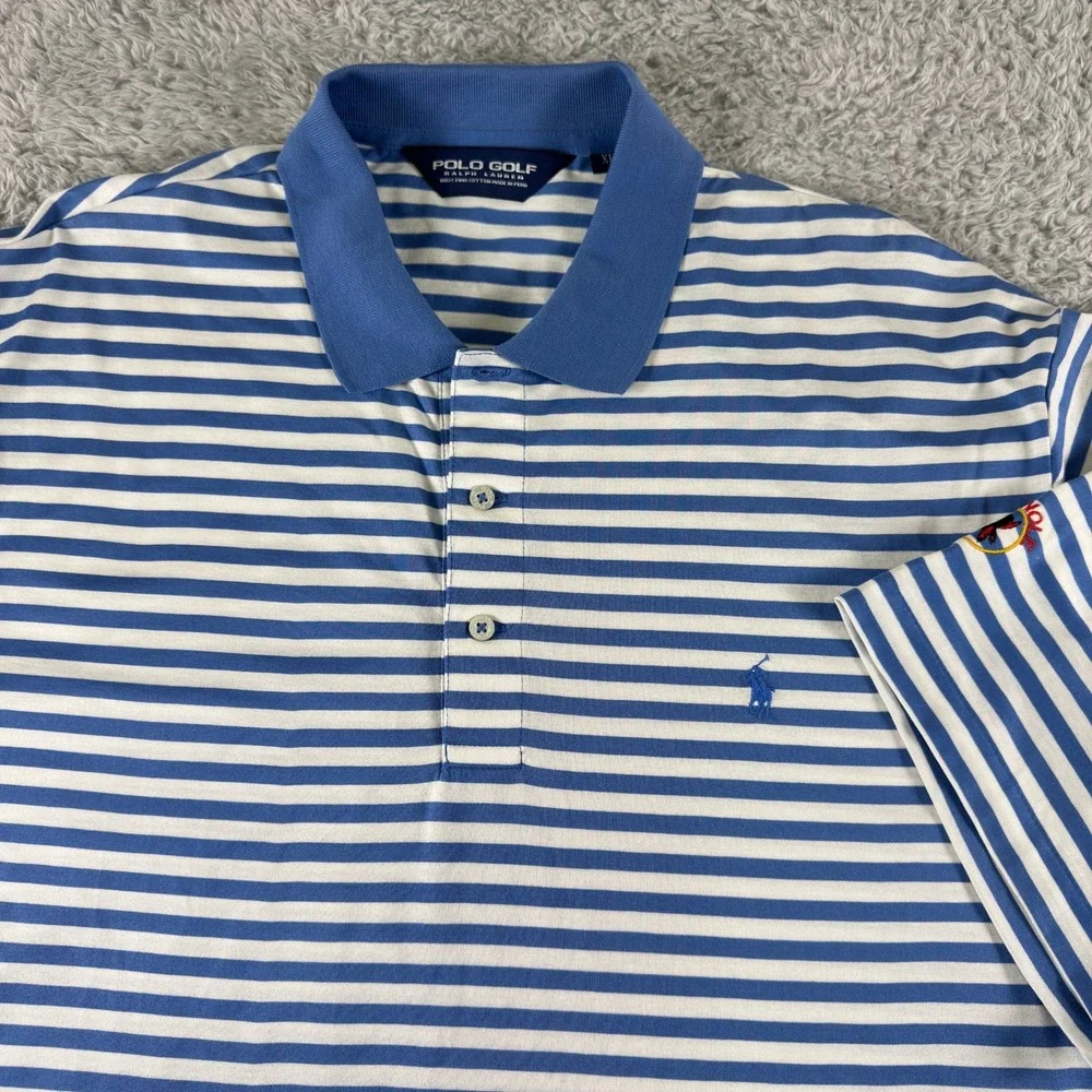 Polo Golf Ralph Lauren Mens XL‎ Blue White Striped Pima Cotton Seminole Golf